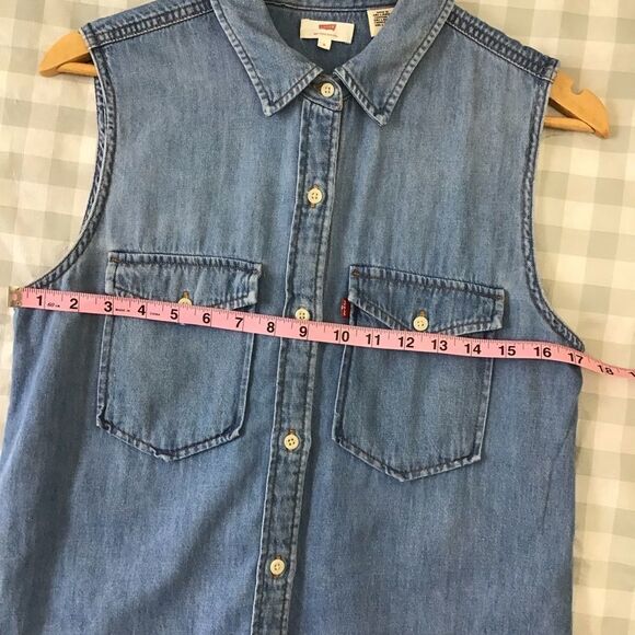 Levi’s Dress Sleeves Less Dress Tunic Denim Jeans In Small - Picture 8 of 11